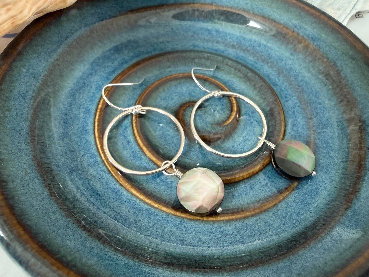 Black Mother Of Pearl Circle Earrings