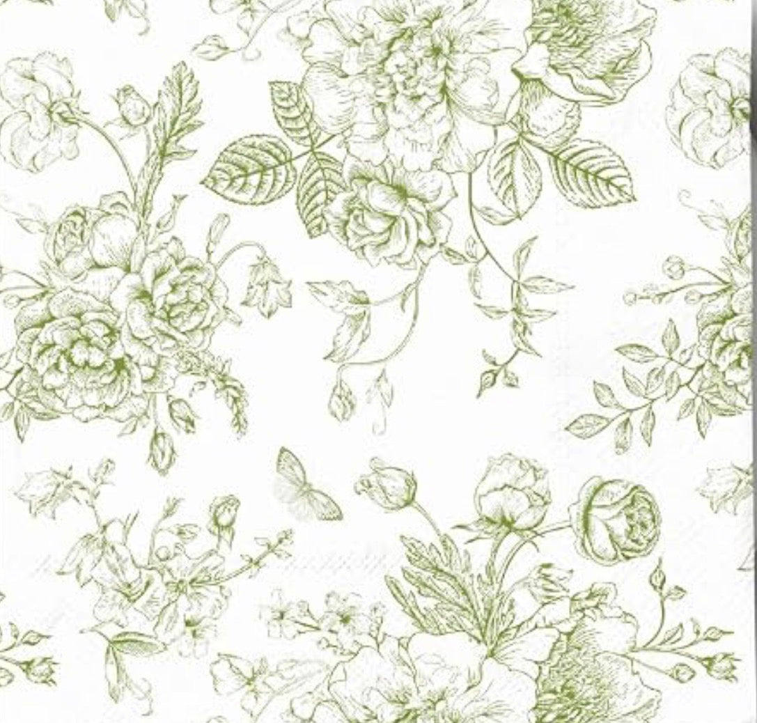 Monogram Clam Shell Trinket Dish in Green Toile