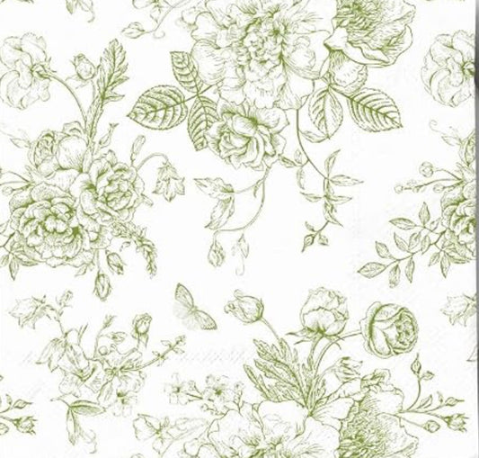 Monogram Clam Shell Trinket Dish in Green Toile