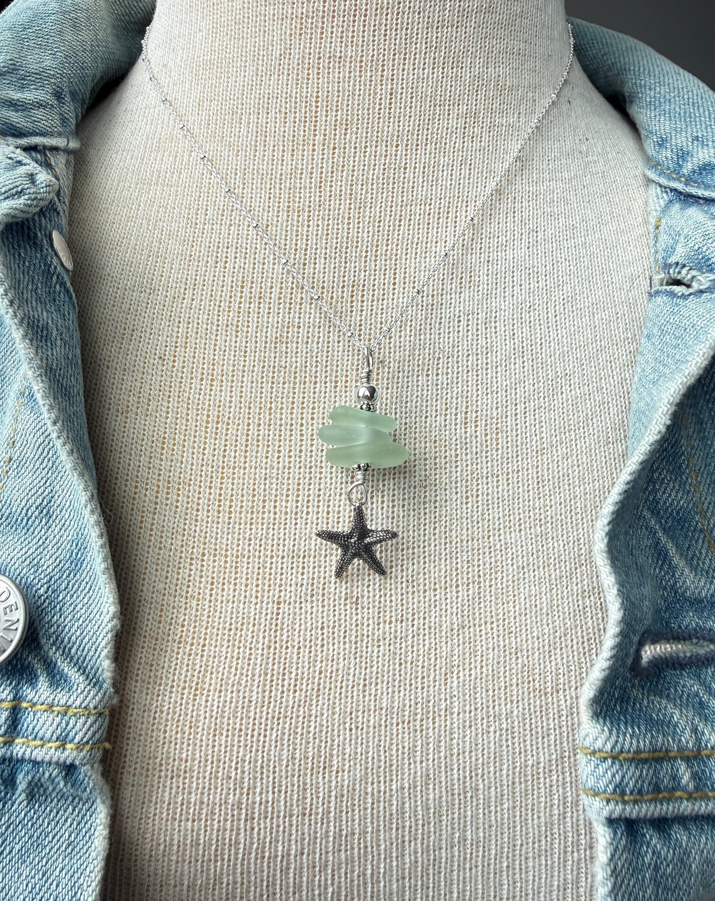 Sea Foam Sea Glass with Starfish Necklace