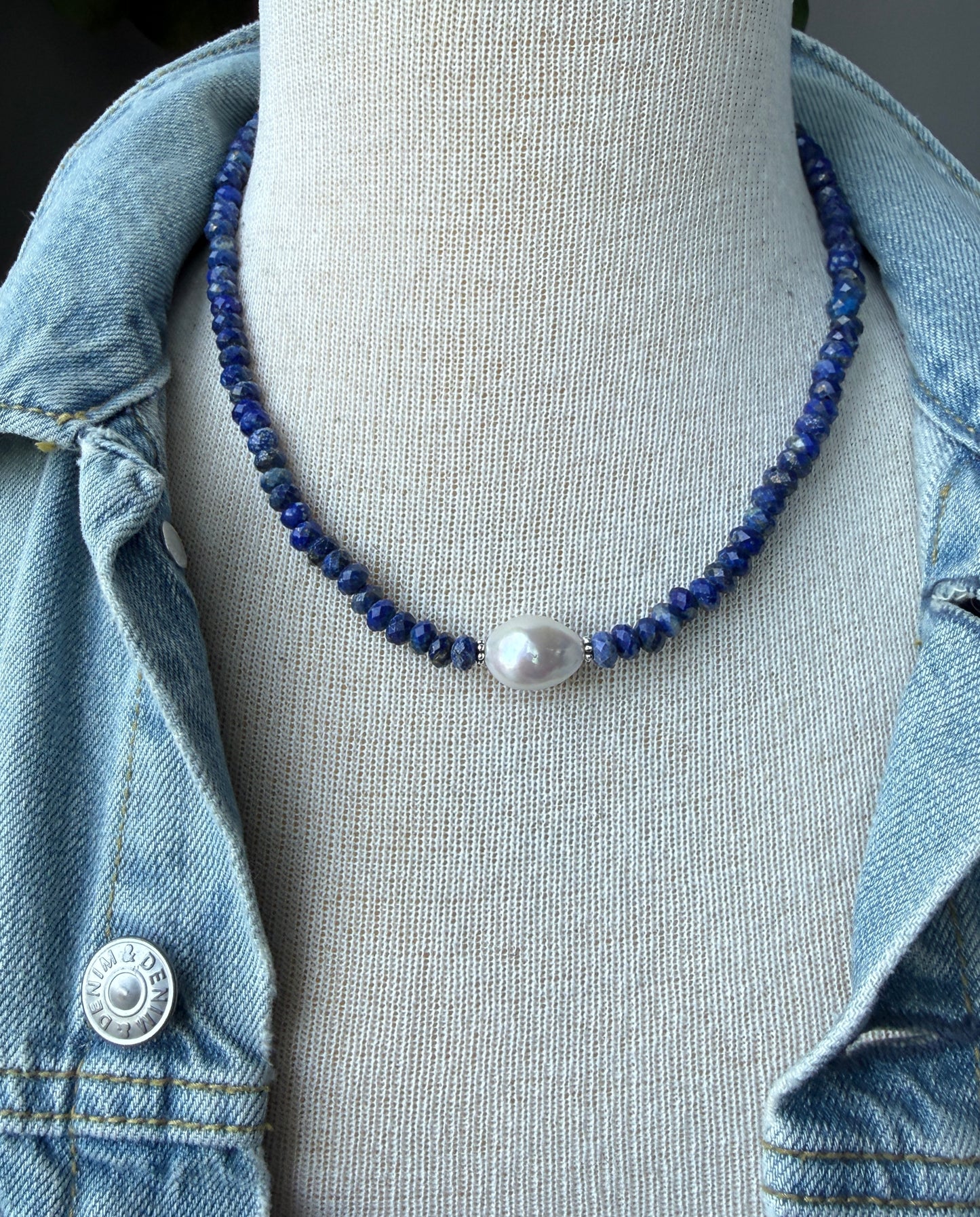 Lapis and Baroque Pearl Necklace
