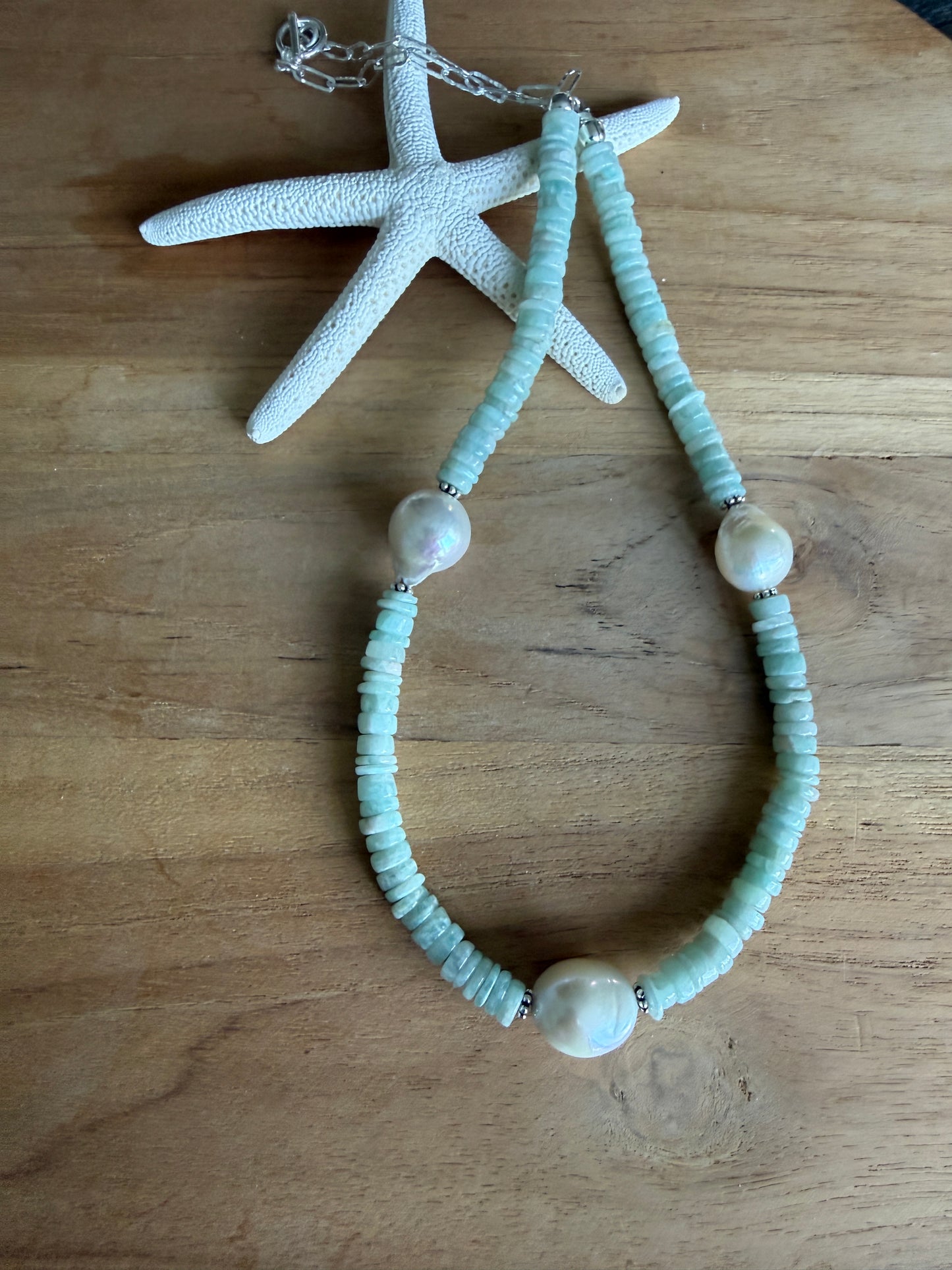 Amazonite and Baroque Pearl Necklace