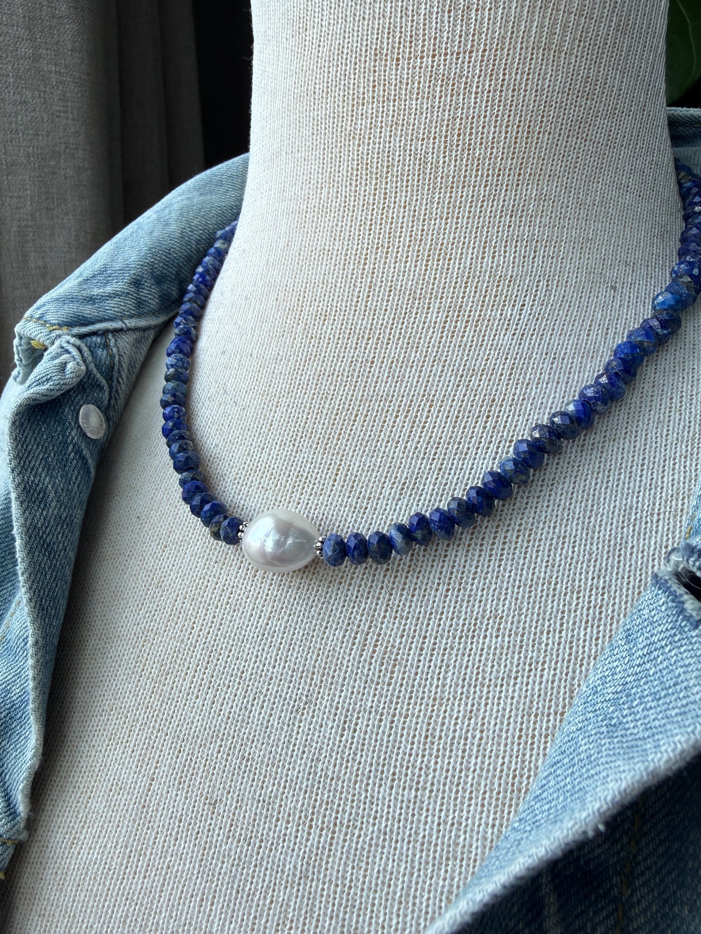 Lapis and Baroque Pearl Necklace