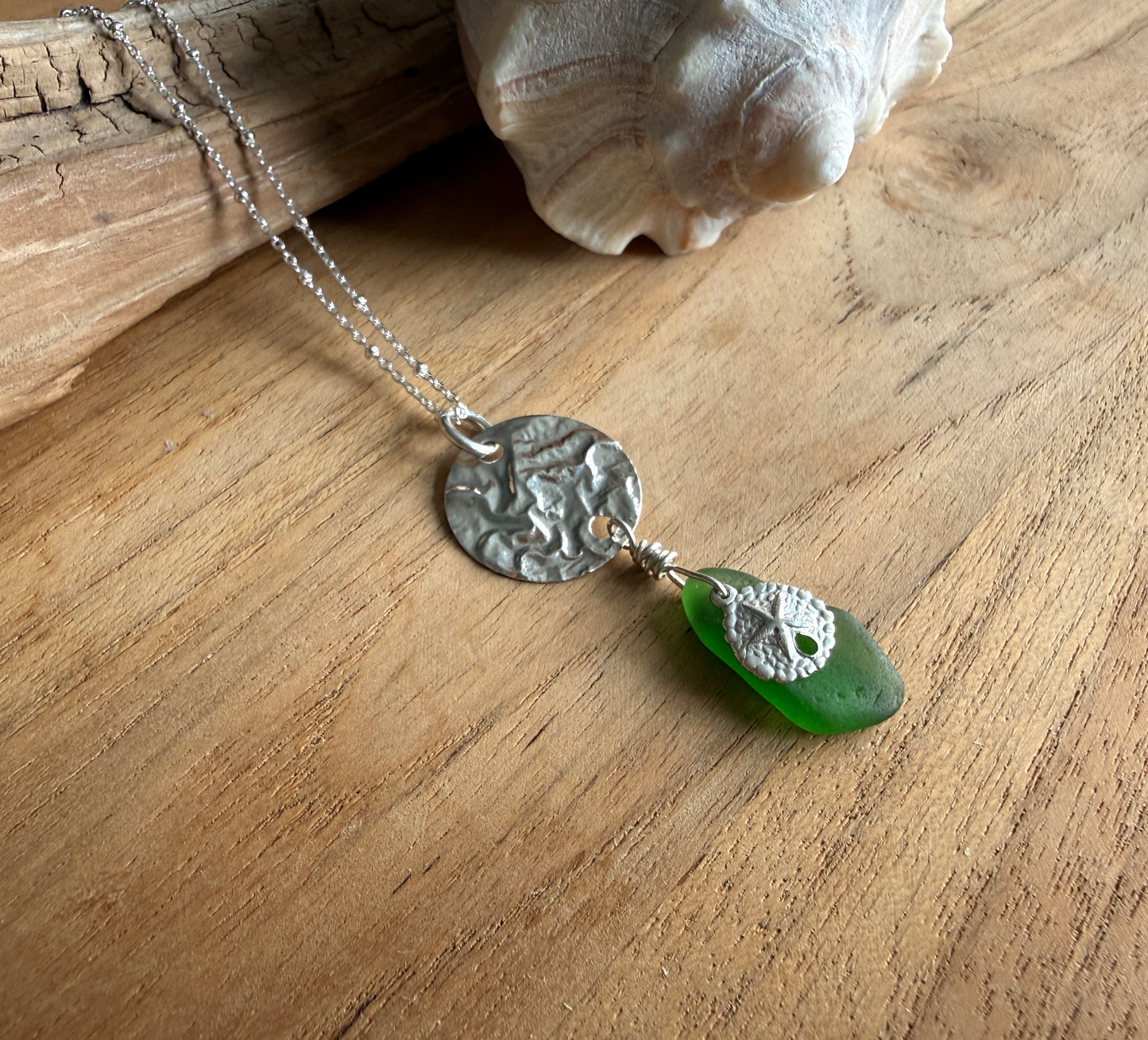 Green Sea Glass Sand Dollar Necklace