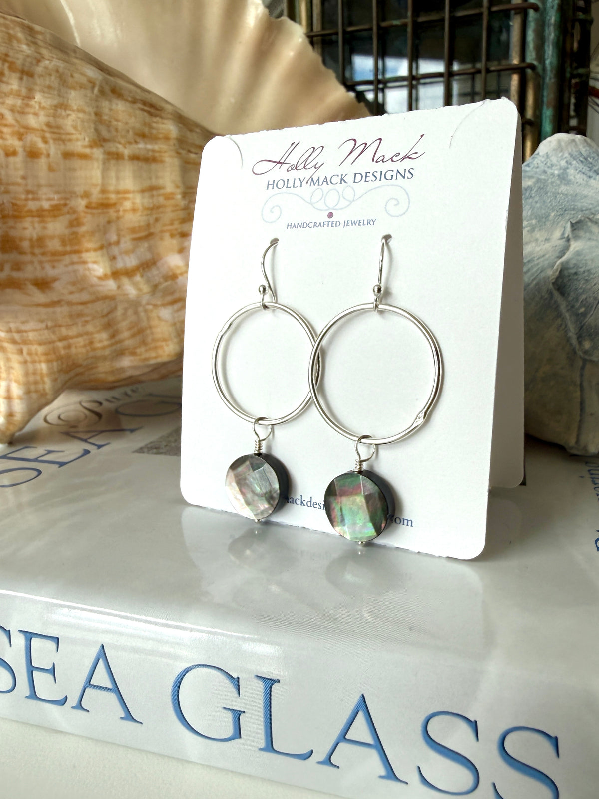 Black Mother Of Pearl Circle Earrings