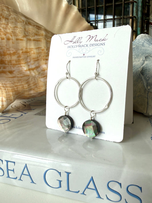 Black Mother Of Pearl Circle Earrings