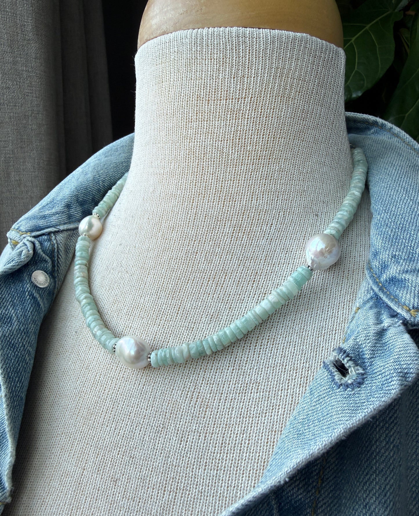 Amazonite and Baroque Pearl Necklace