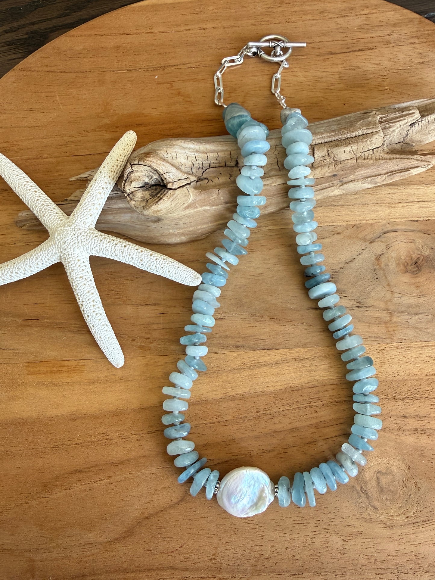 Aquamarine and Freshwater Pearl Necklace