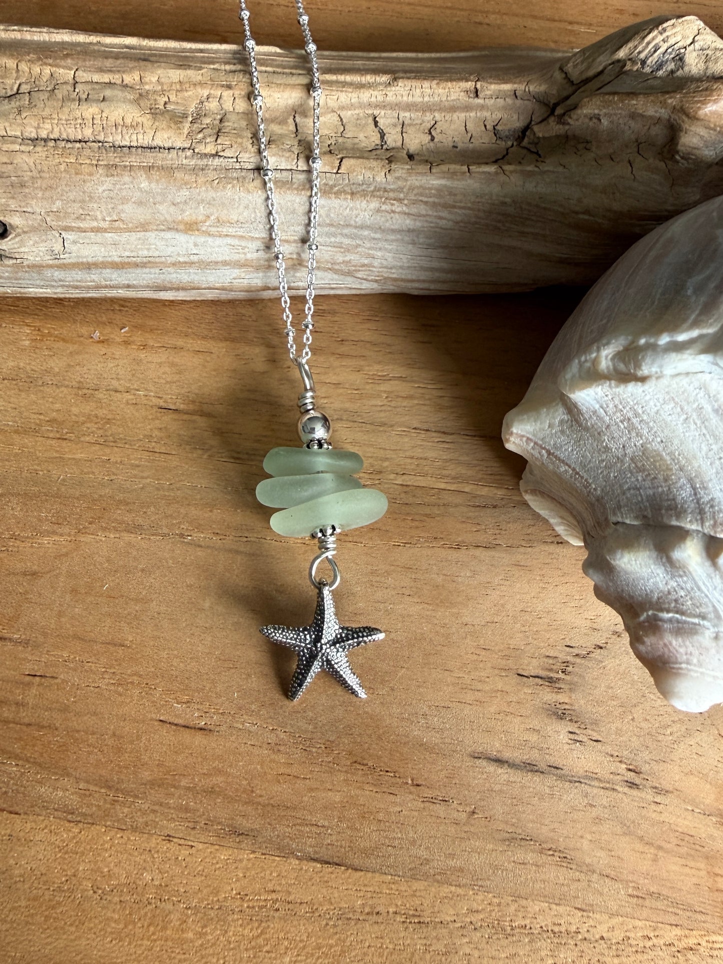 Sea Foam Sea Glass with Starfish Necklace
