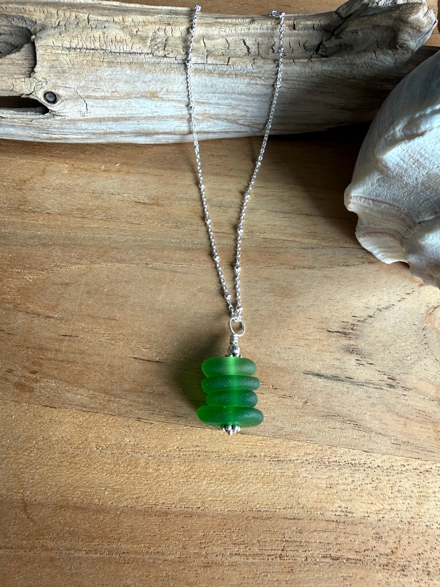 Stacked Green Sea Glass Necklace