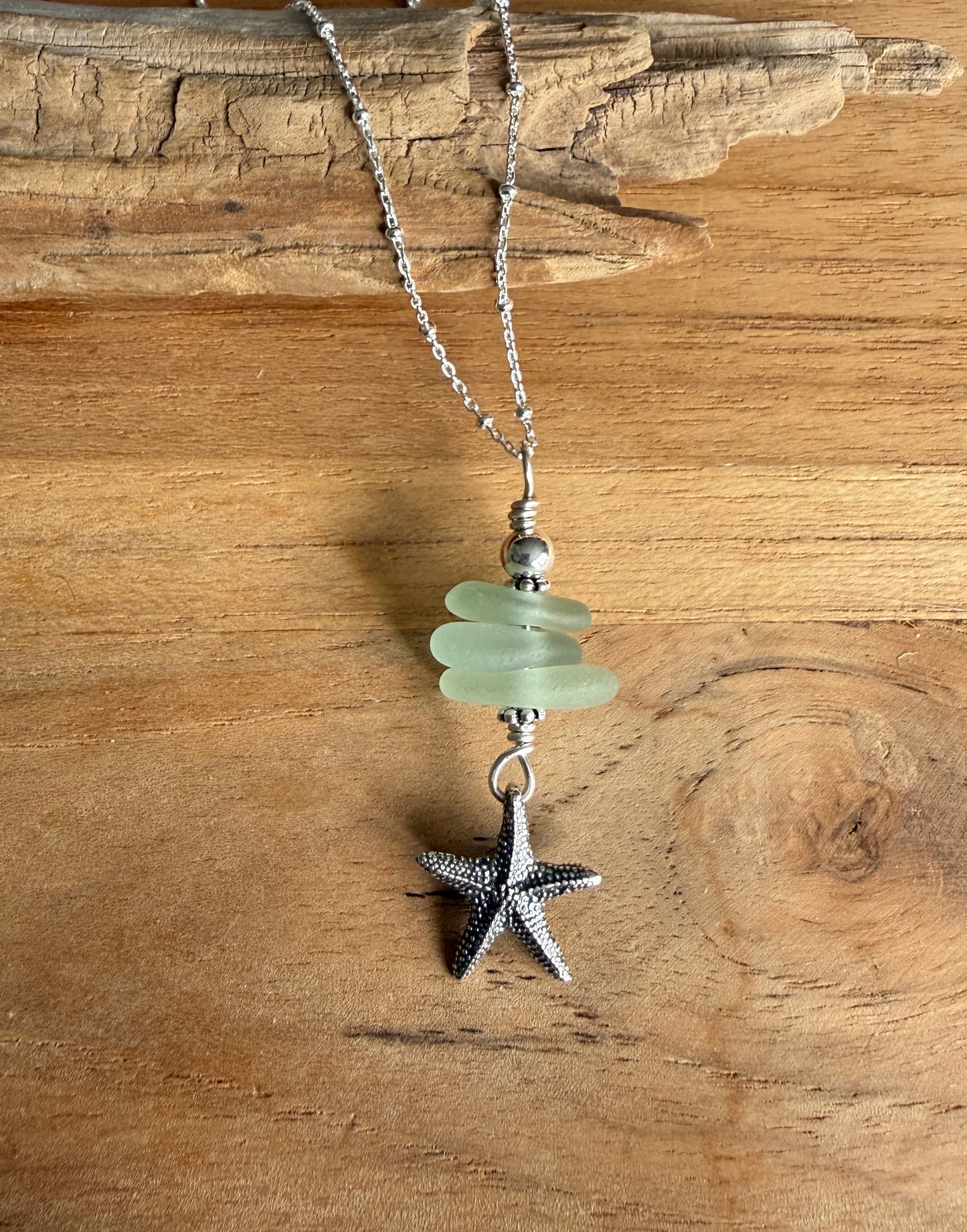 Sea Foam Sea Glass with Starfish Necklace