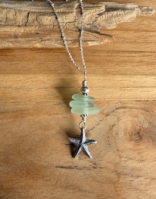 Sea Foam Sea Glass with Starfish Necklace