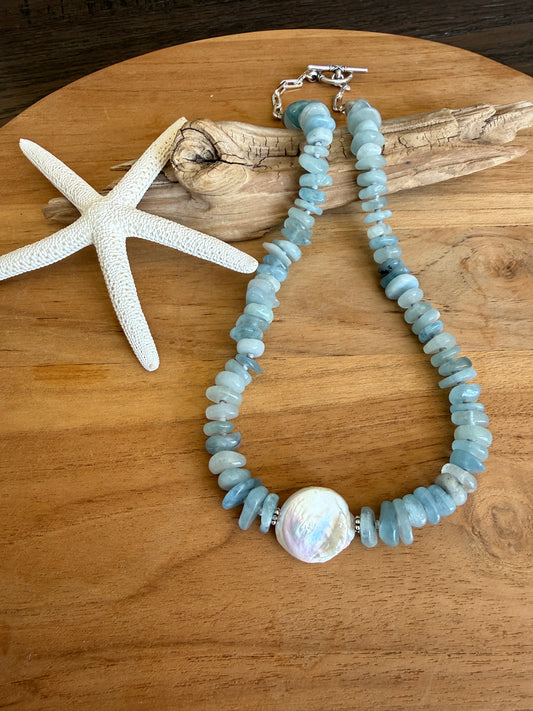 Aquamarine and Freshwater Pearl Necklace