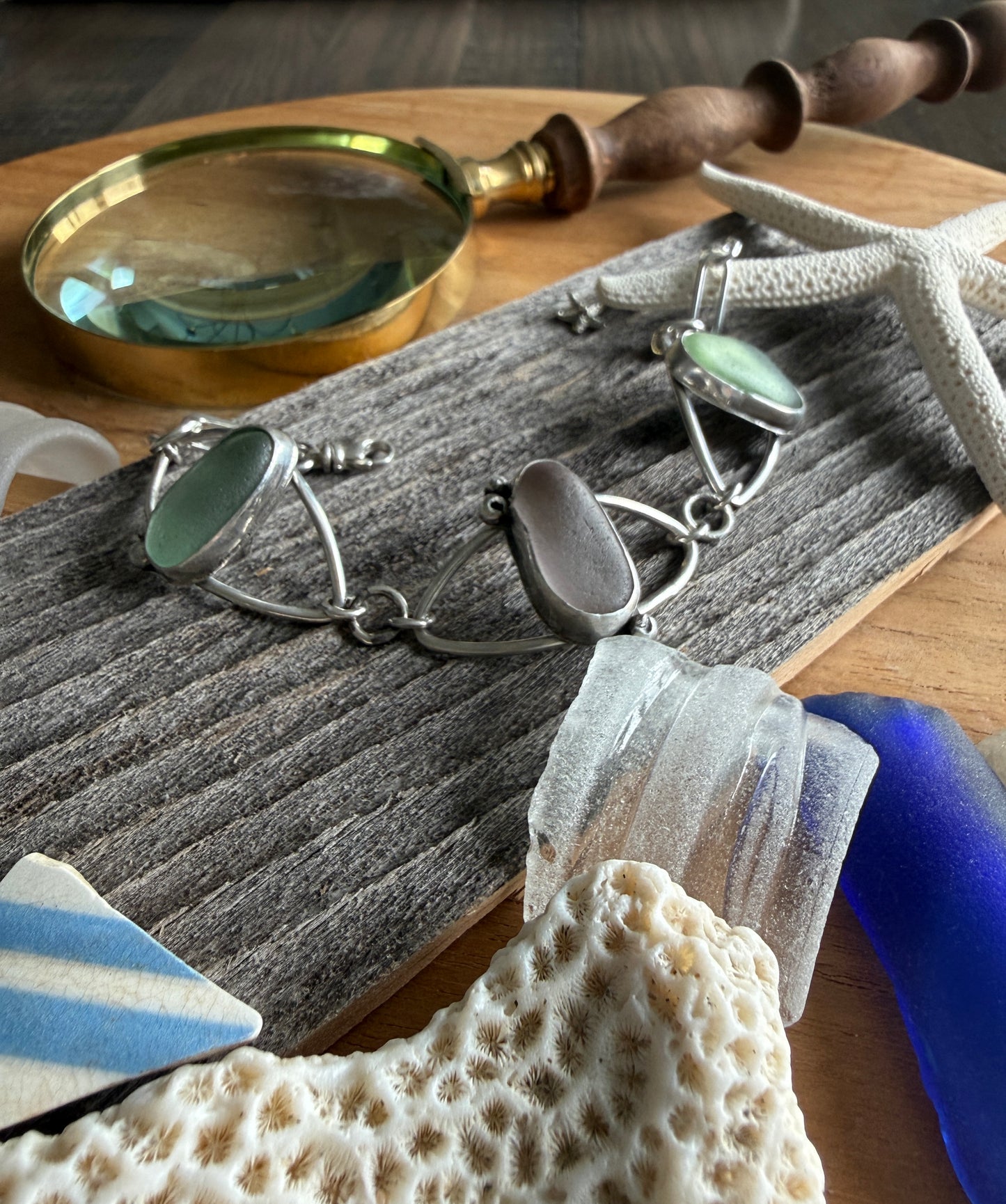 Sea Glass Marquise Link Bracelet