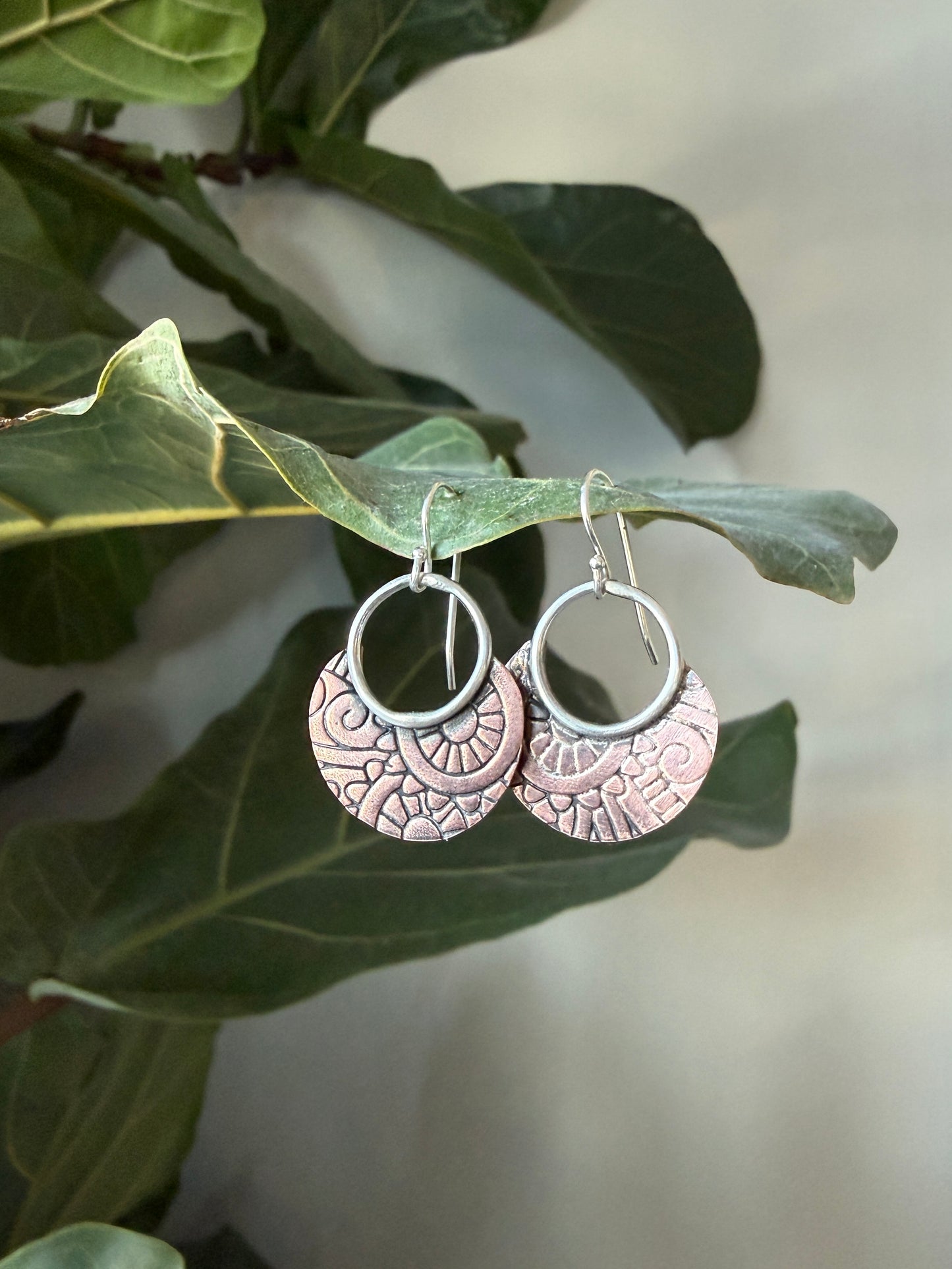 Textured Sterling Silver and Copper Earrings