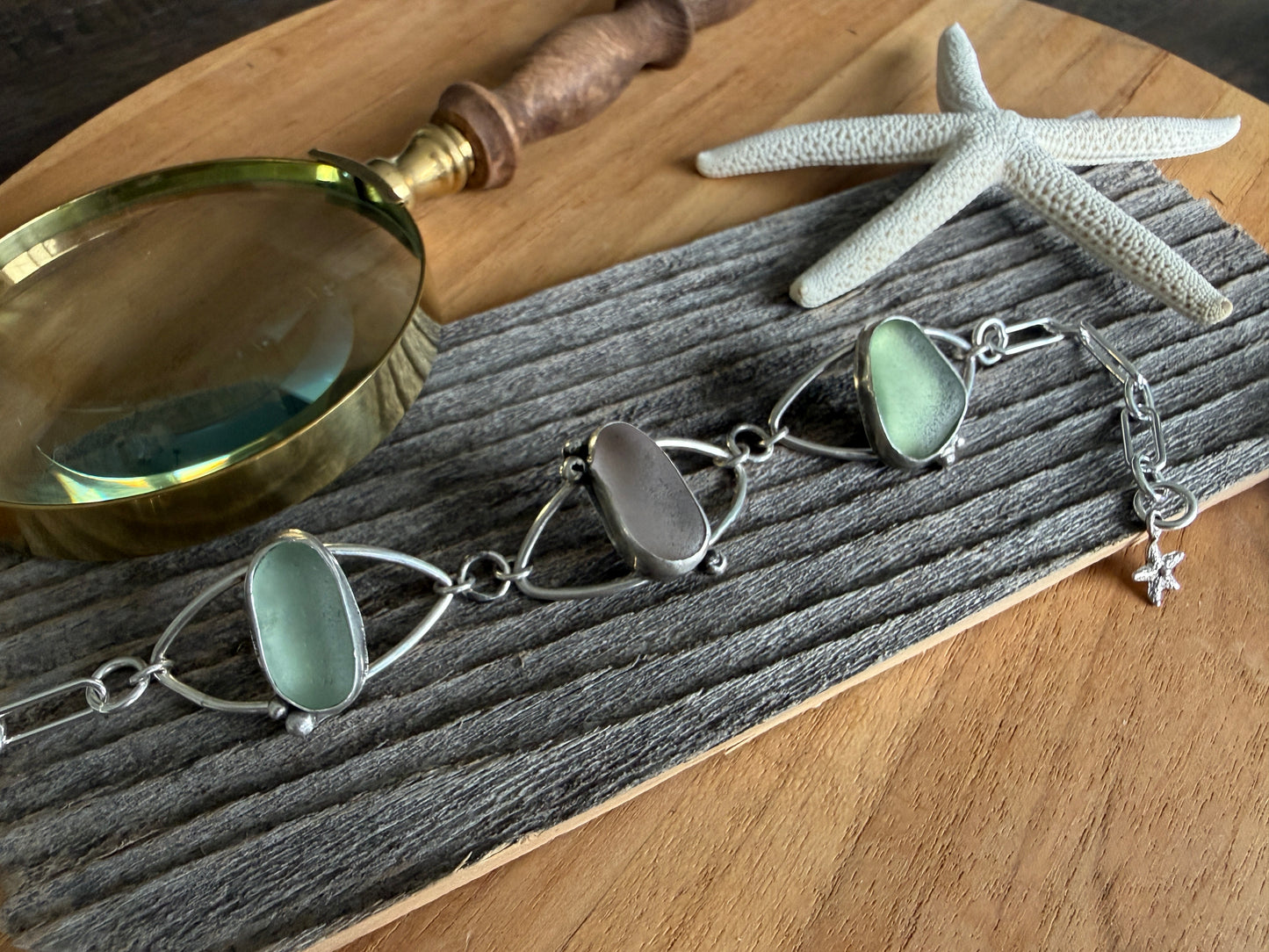 Sea Glass Marquise Link Bracelet