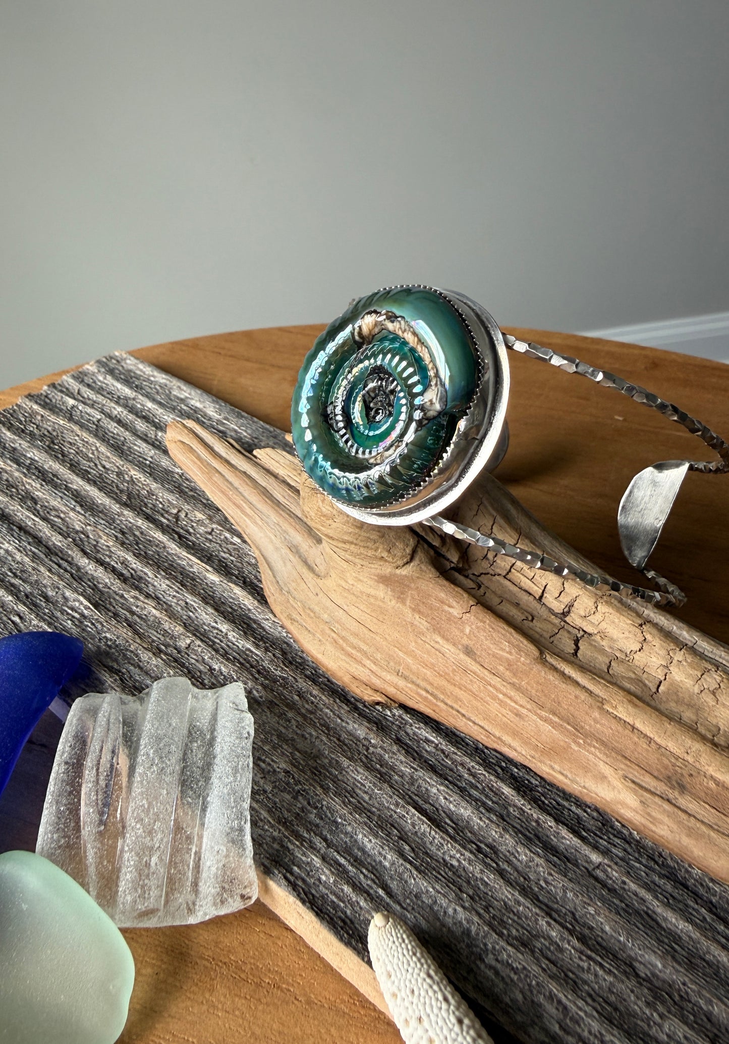 Lamp Work Glass Ammonite Cuff Bracelet