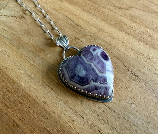 Chevron Amethyst Heart Necklace