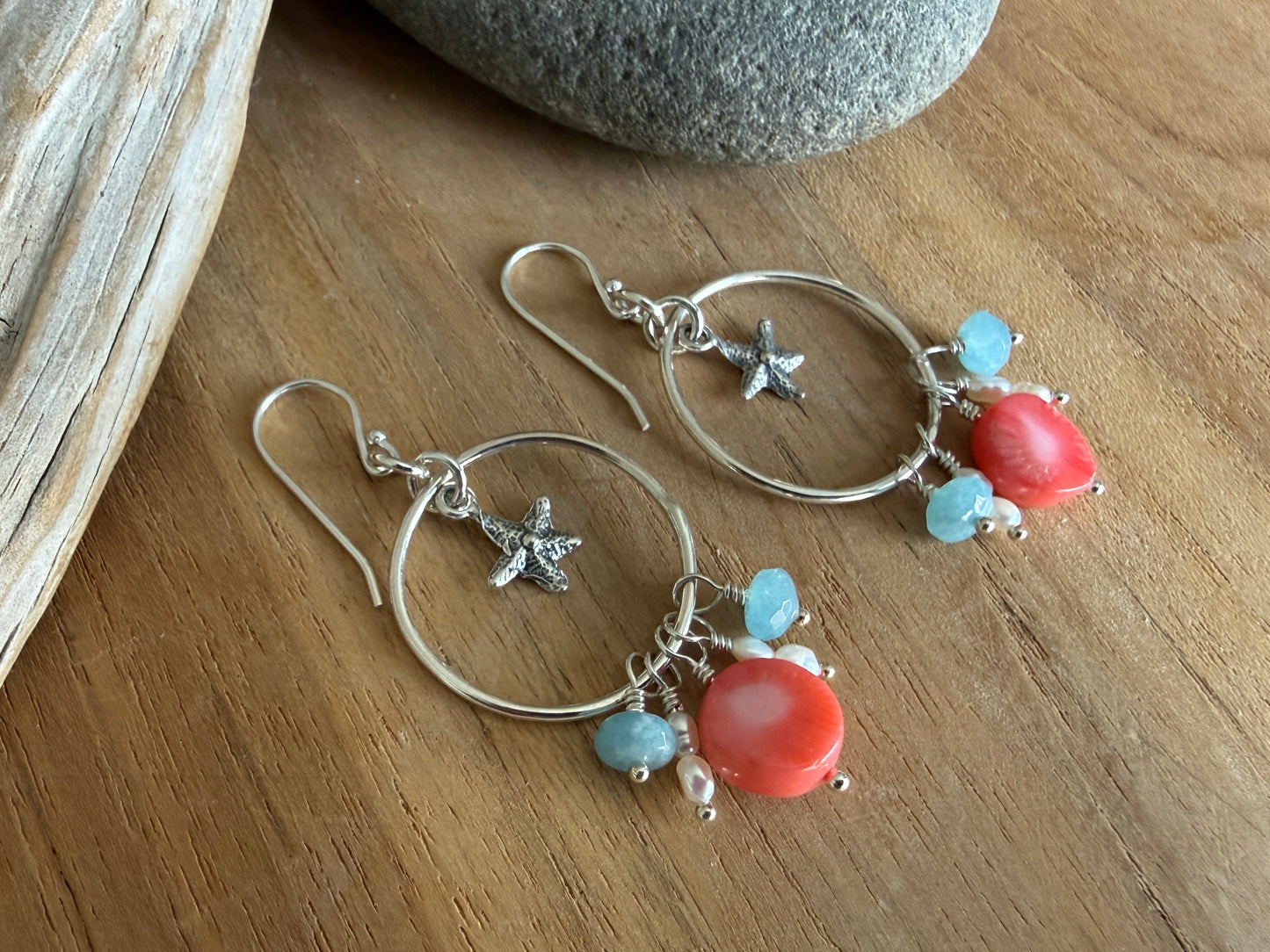 Sea Star and Coral Circle Earrings