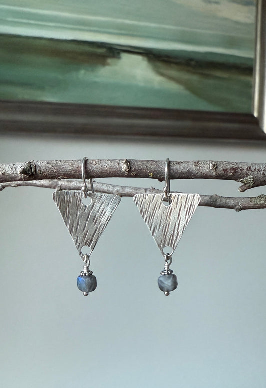 Hammered Triangle and Labradorite Earrings