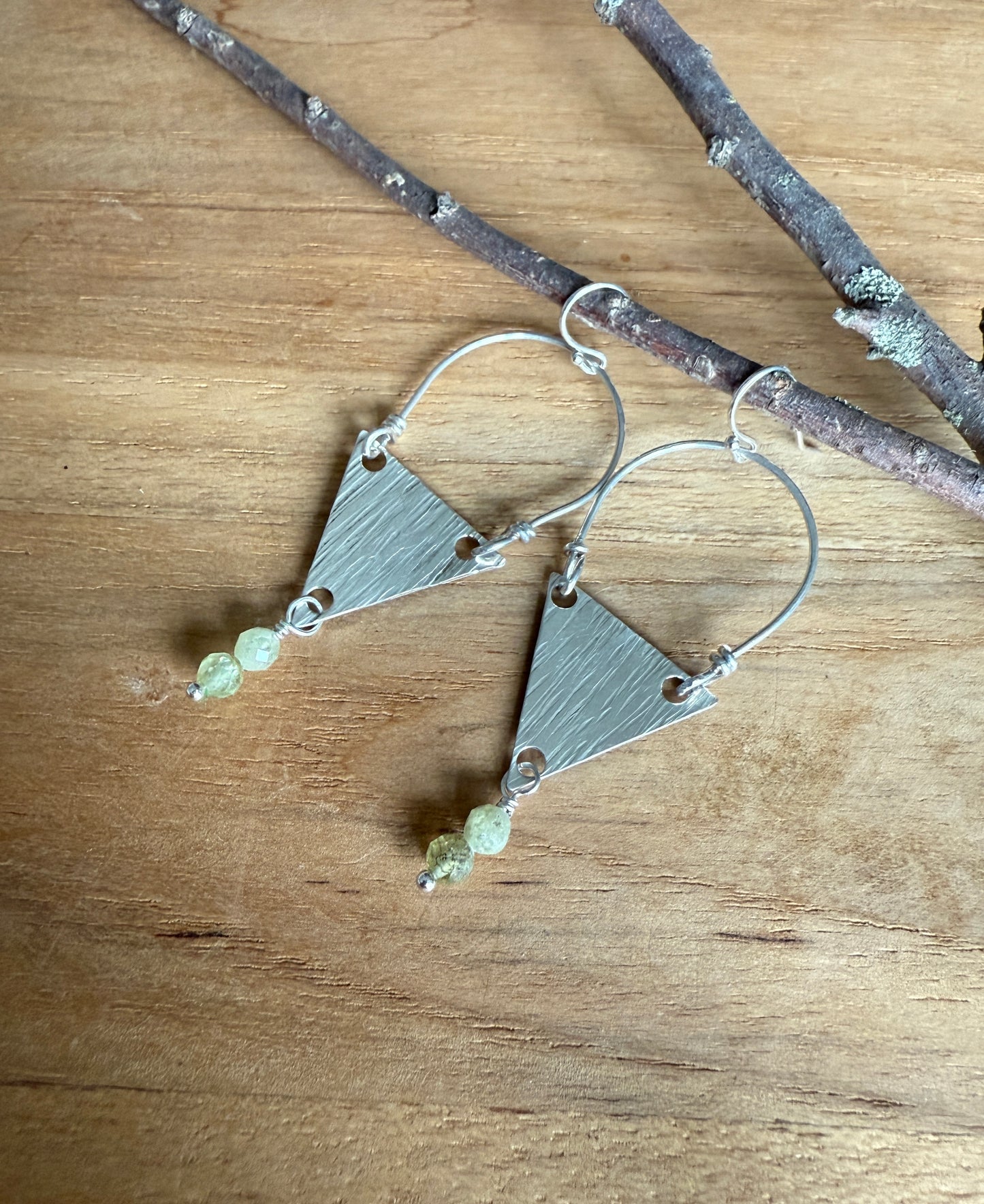 Triangle Green Garnet Dangle Earrings