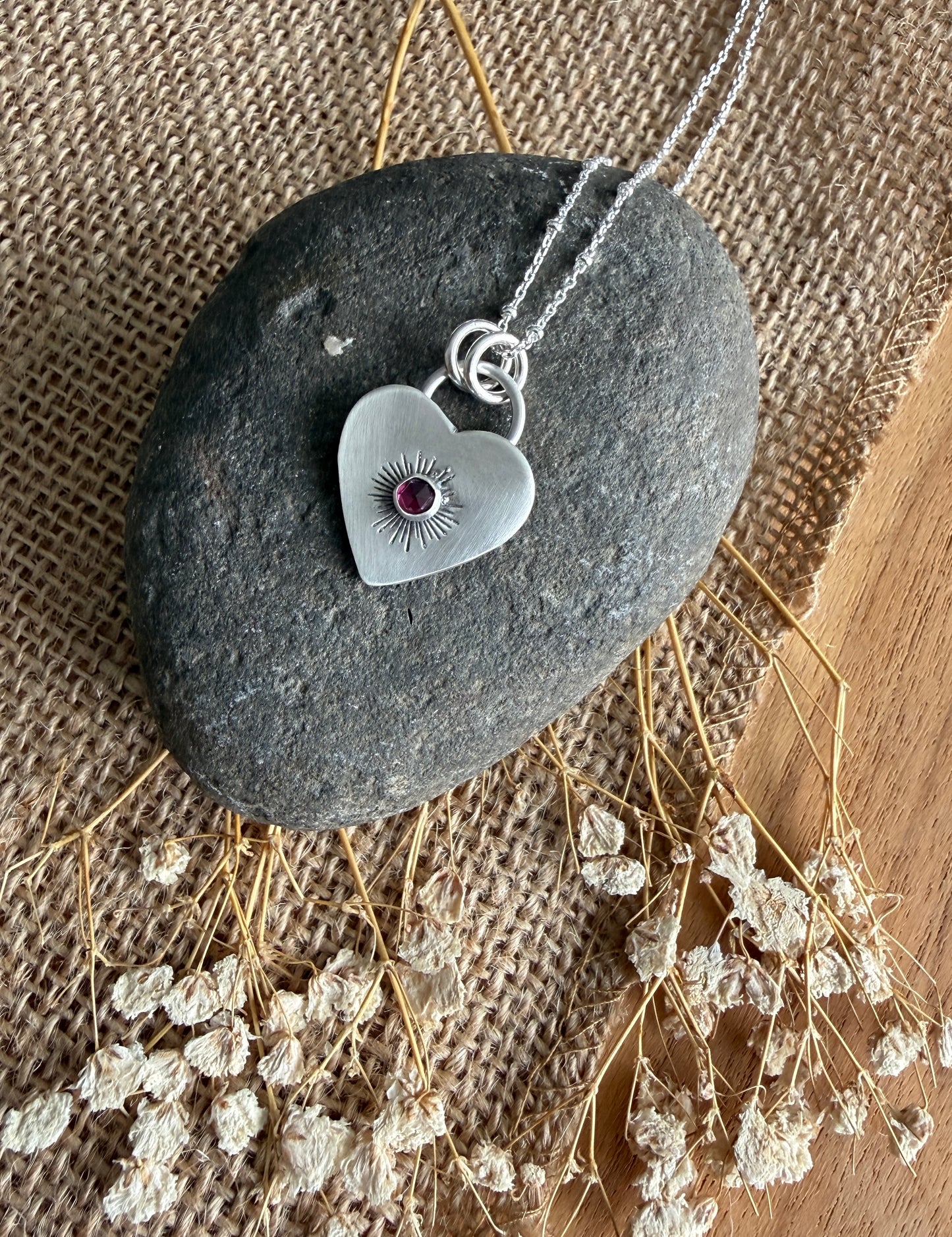 Silver and Garnet Heart Necklace