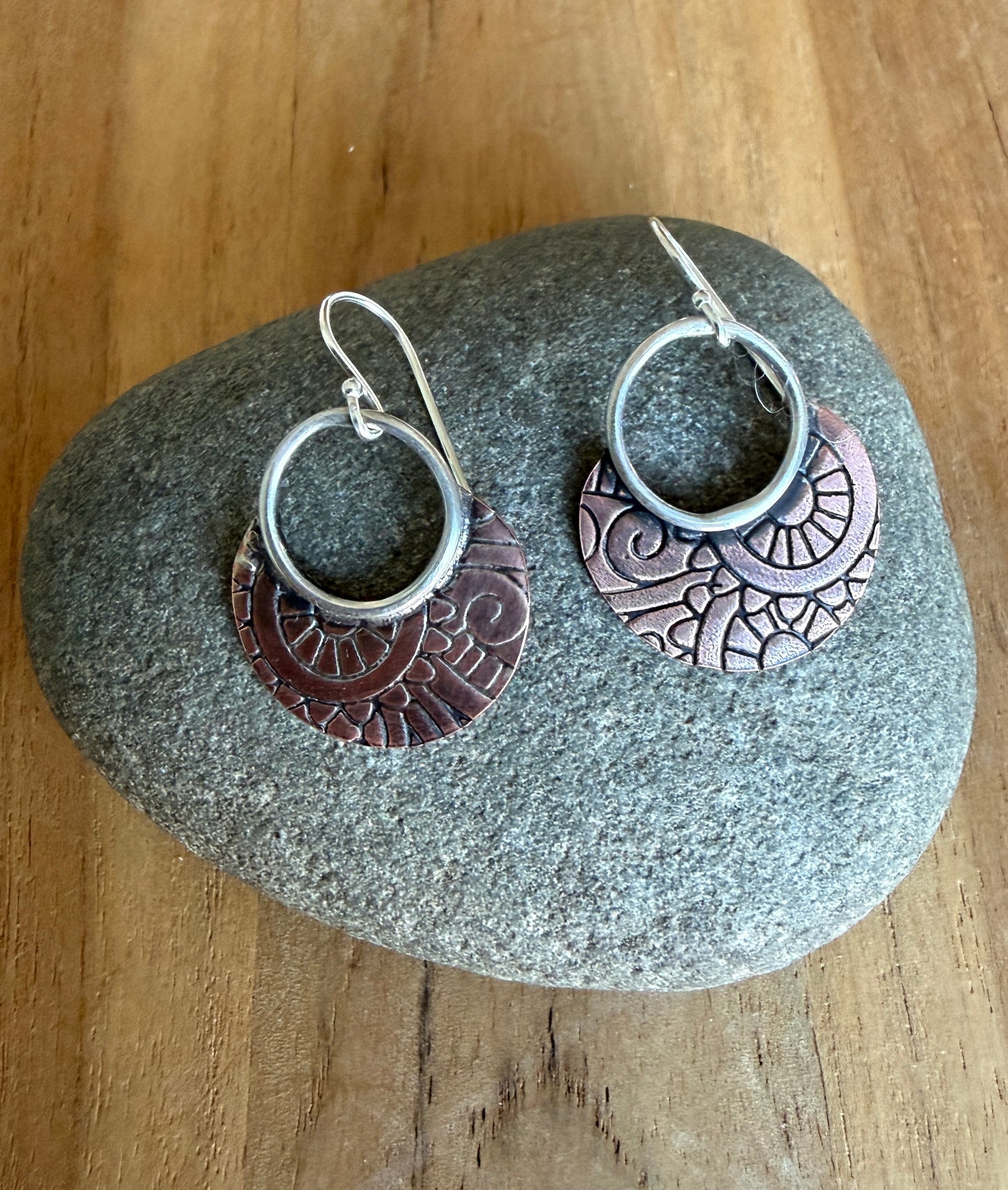 Textured Sterling Silver and Copper Earrings