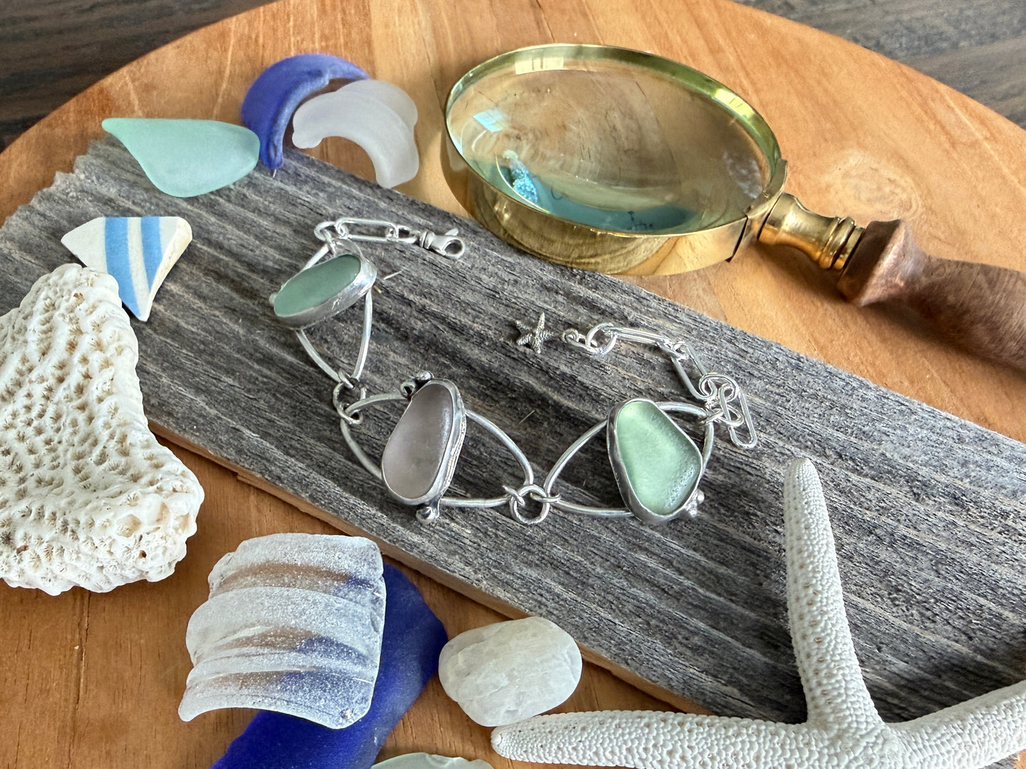 Sea Glass Marquise Link Bracelet
