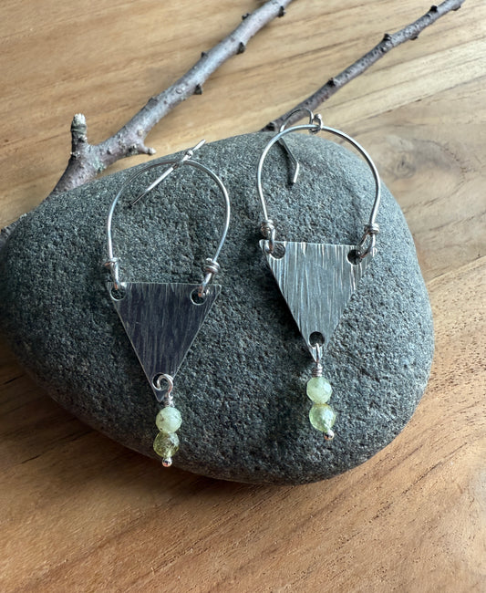 Triangle Green Garnet Dangle Earrings