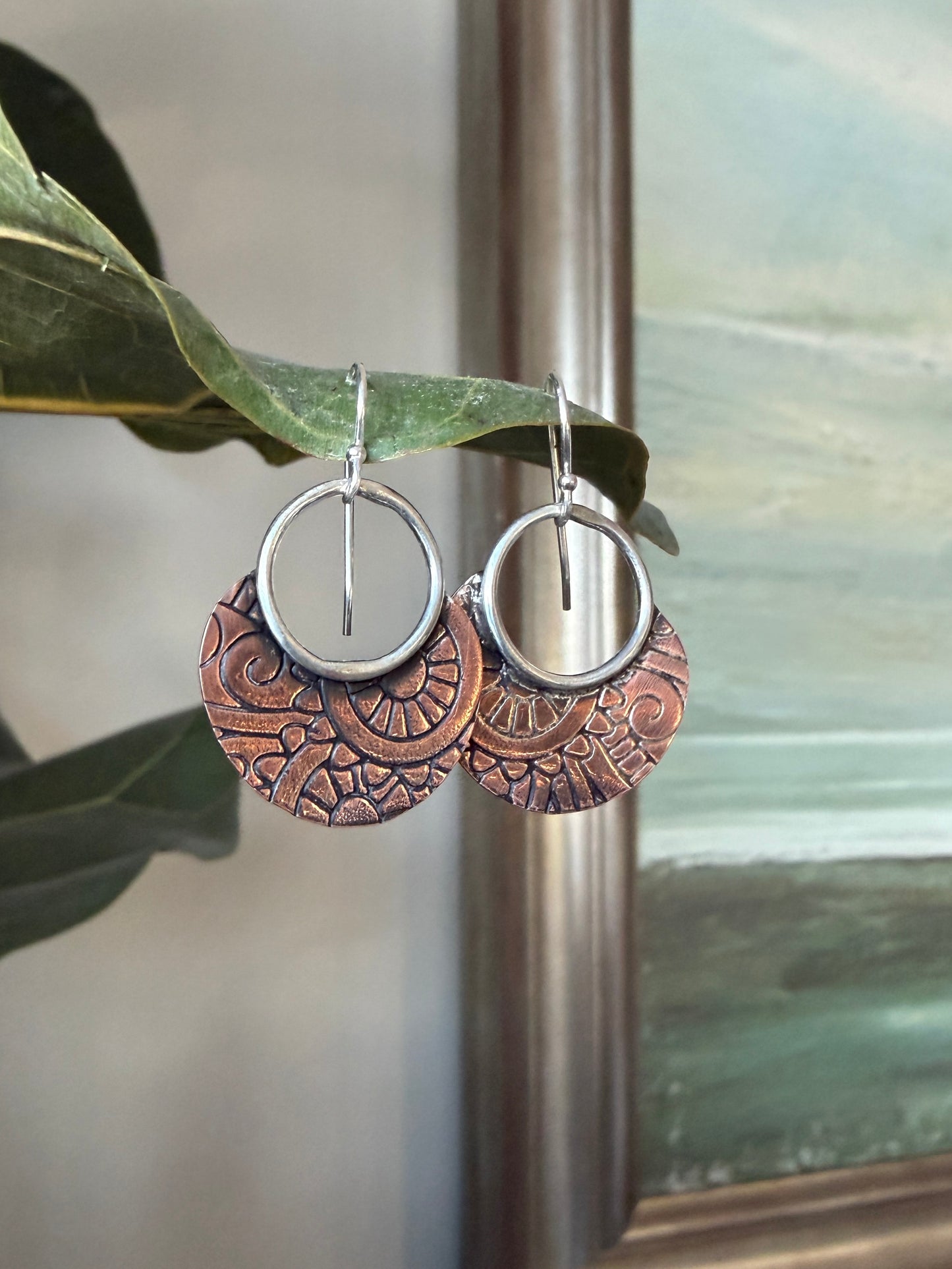 Textured Sterling Silver and Copper Earrings