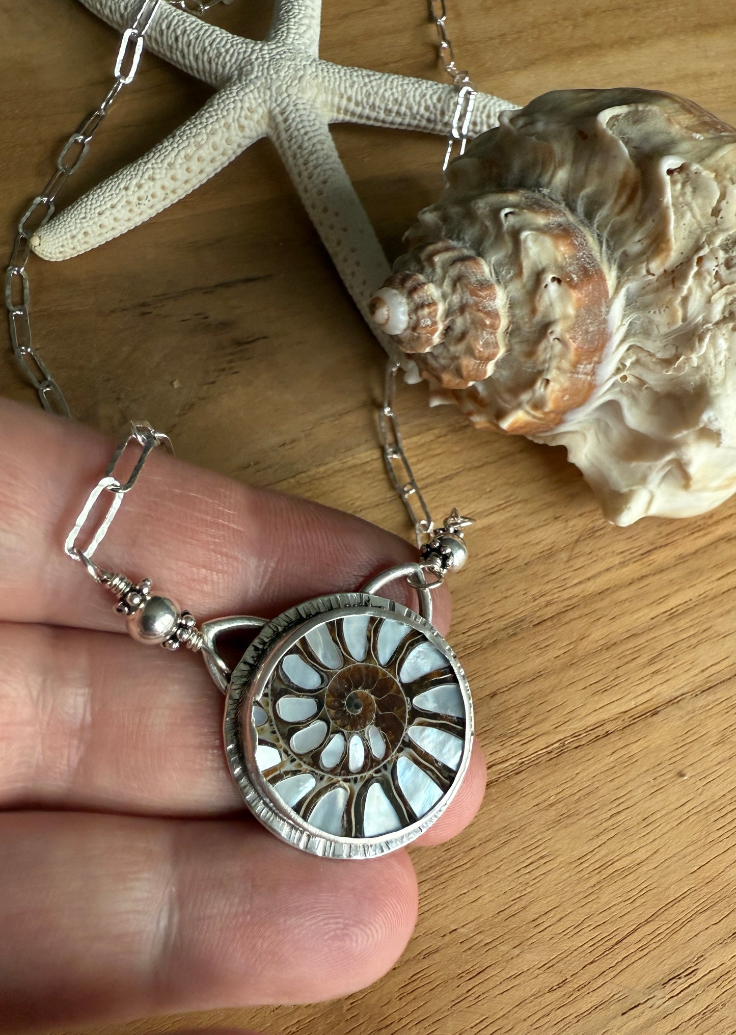 Mother of Pearl Ammonite Necklace