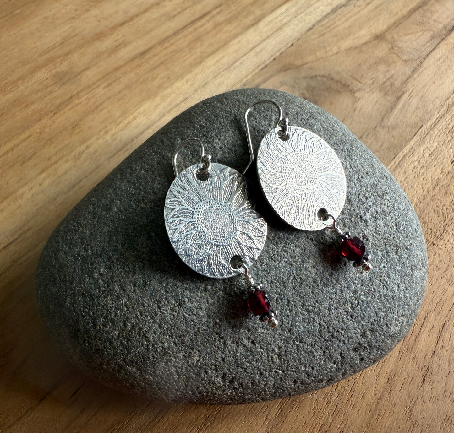 Sterling Silver Floral Garnet Earrings