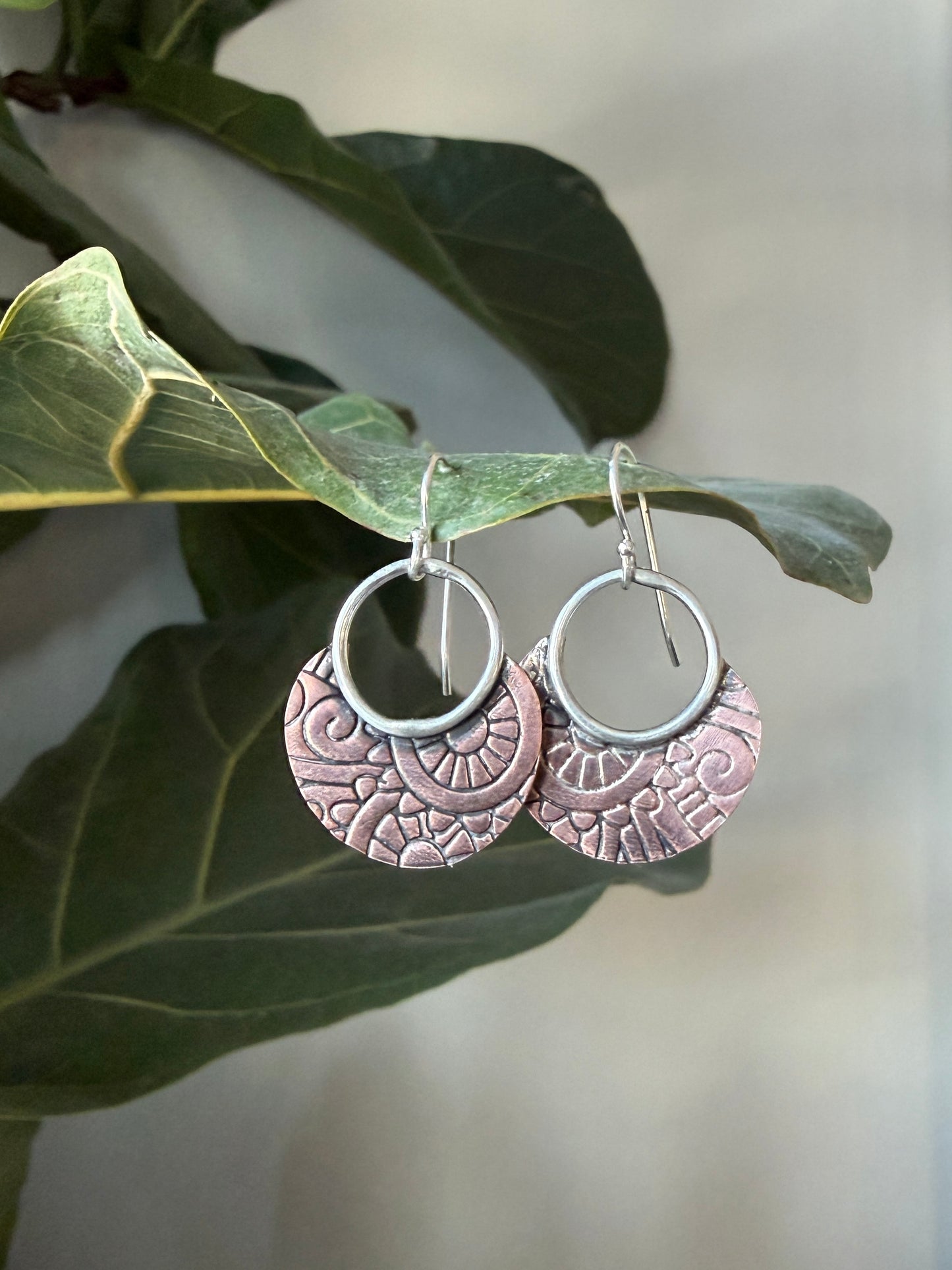 Textured Sterling Silver and Copper Earrings
