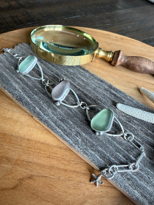 Sea Glass Marquise Link Bracelet