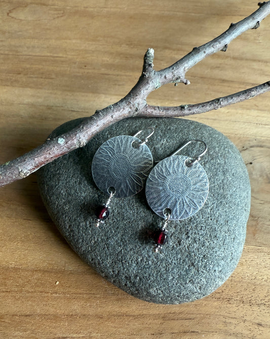 Sterling Silver Floral Garnet Earrings