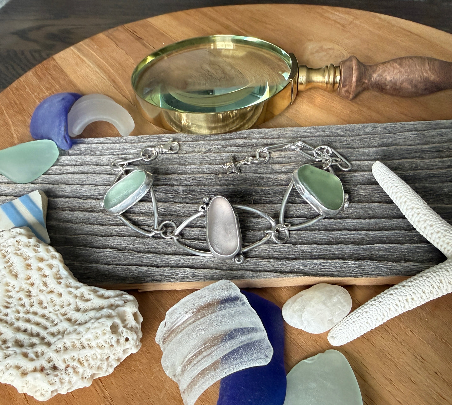 Sea Glass Marquise Link Bracelet
