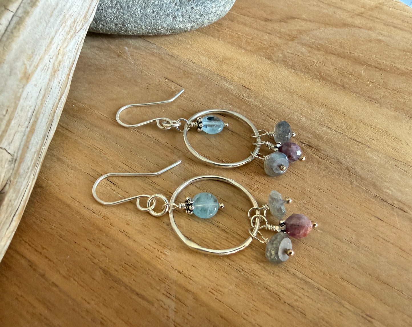 Silver Gemstone Circle Earrings