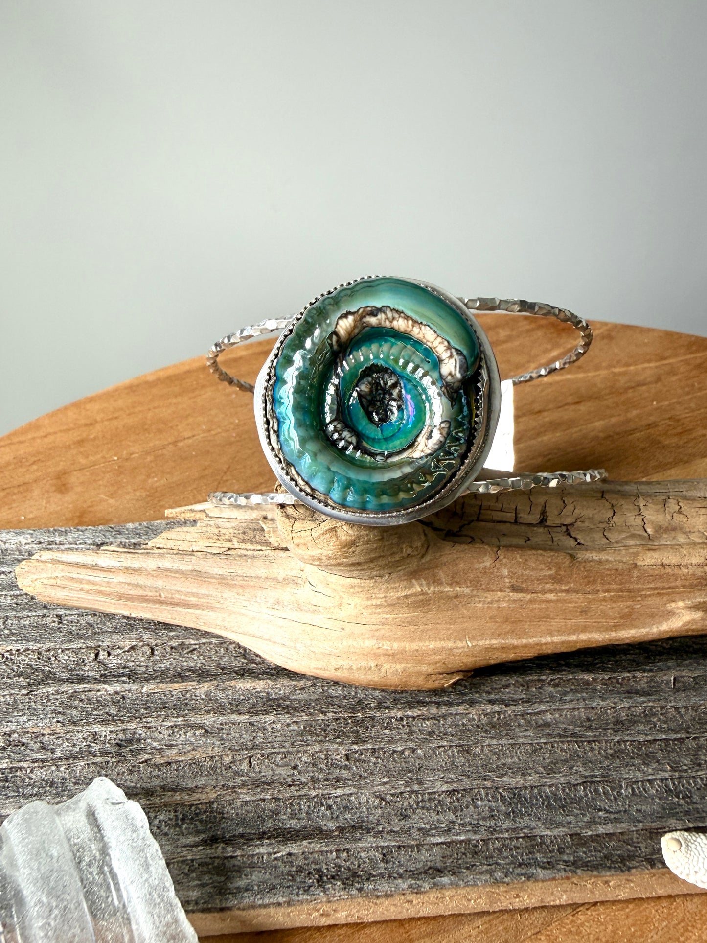 Lamp Work Glass Ammonite Cuff Bracelet