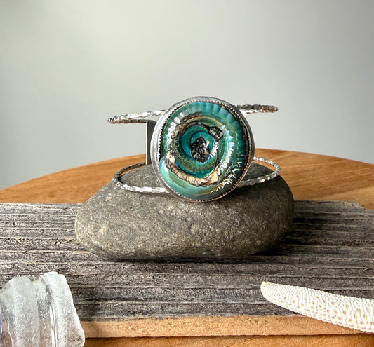 Lamp Work Glass Ammonite Cuff Bracelet