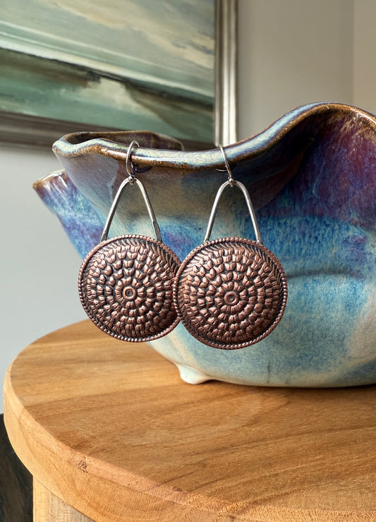 Copper and Silver Medallion Earrings