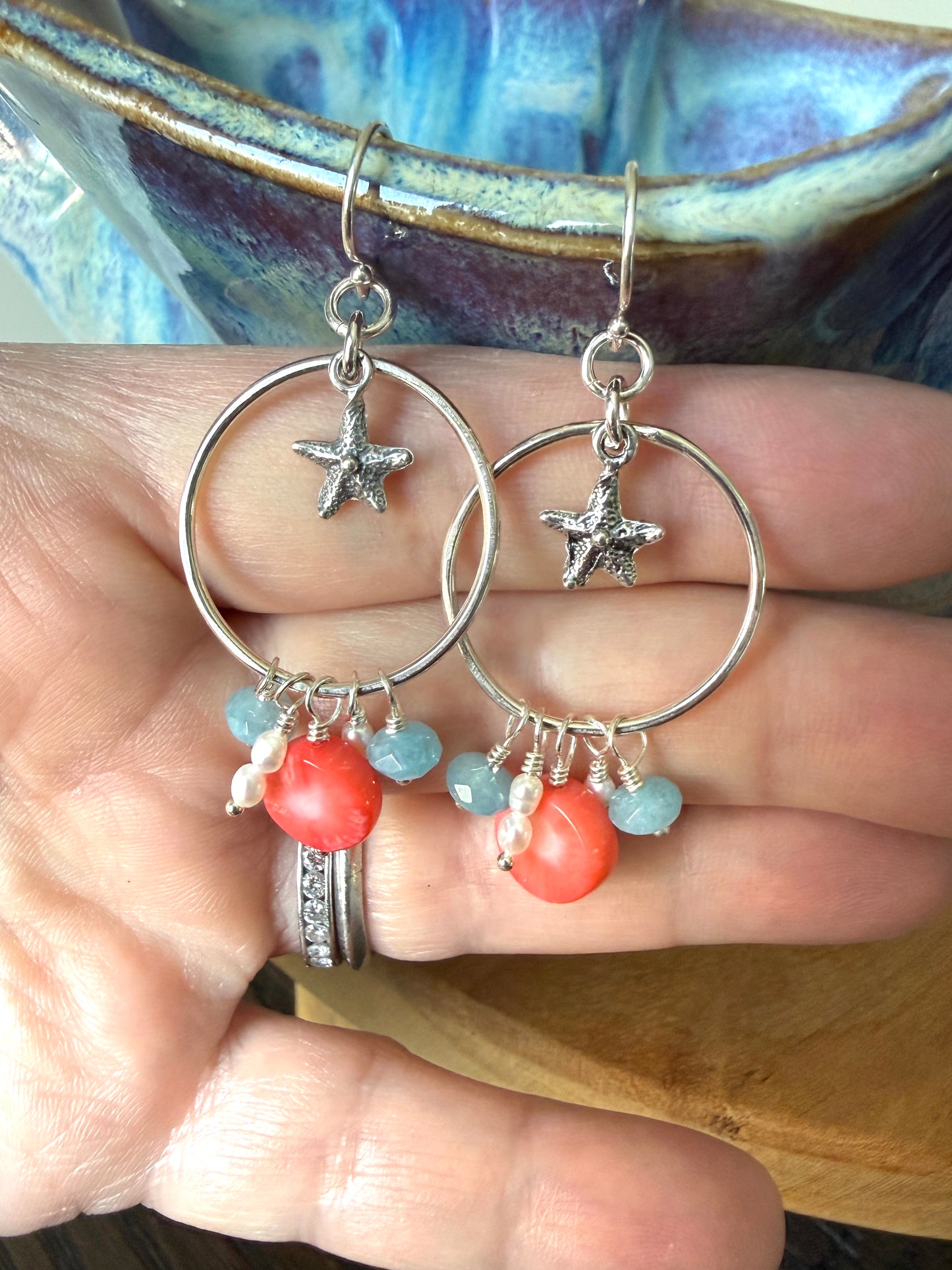 Sea Star and Coral Circle Earrings