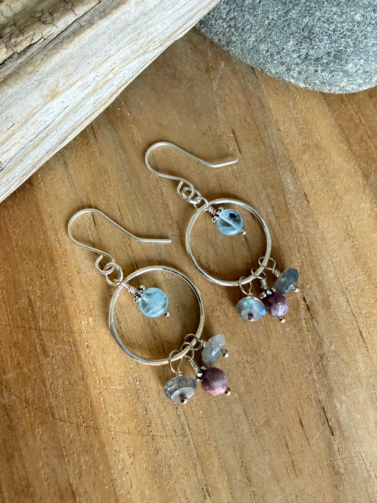 Silver Gemstone Circle Earrings