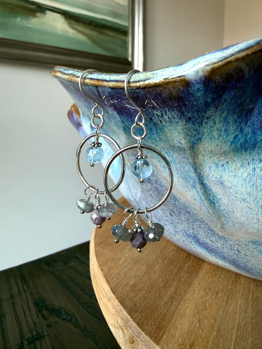 Silver Gemstone Circle Earrings