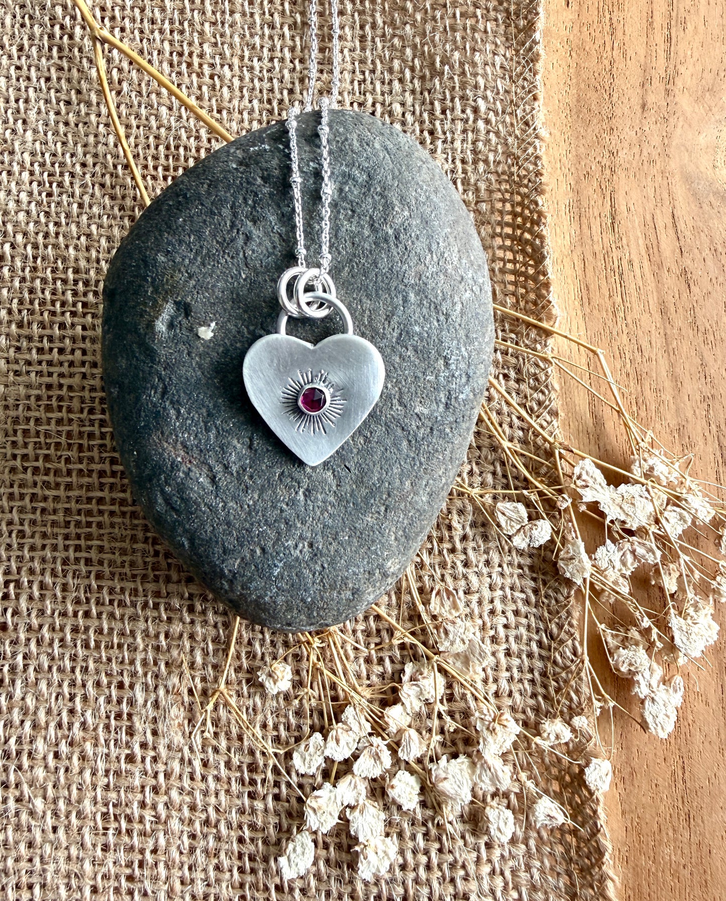 Silver and Garnet Heart Necklace