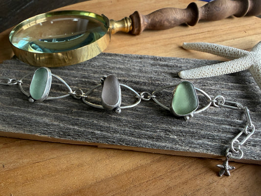 Sea Glass Marquise Link Bracelet