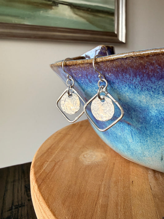 Sterling Silver Hammered Geometric Earrings