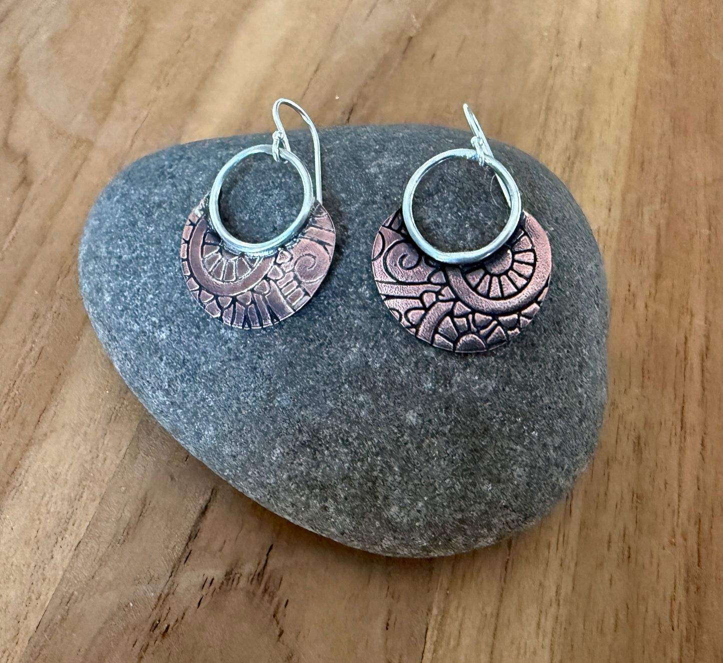 Textured Sterling Silver and Copper Earrings