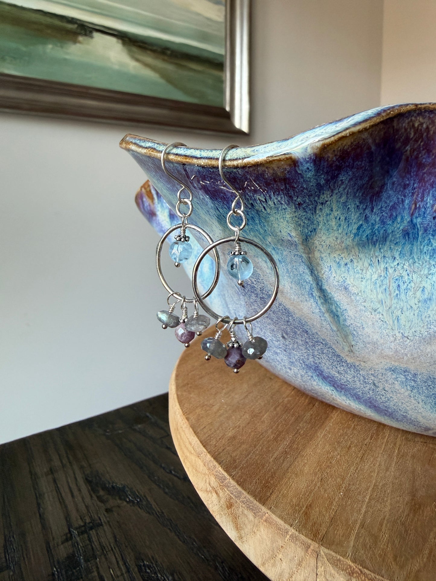 Silver Gemstone Circle Earrings