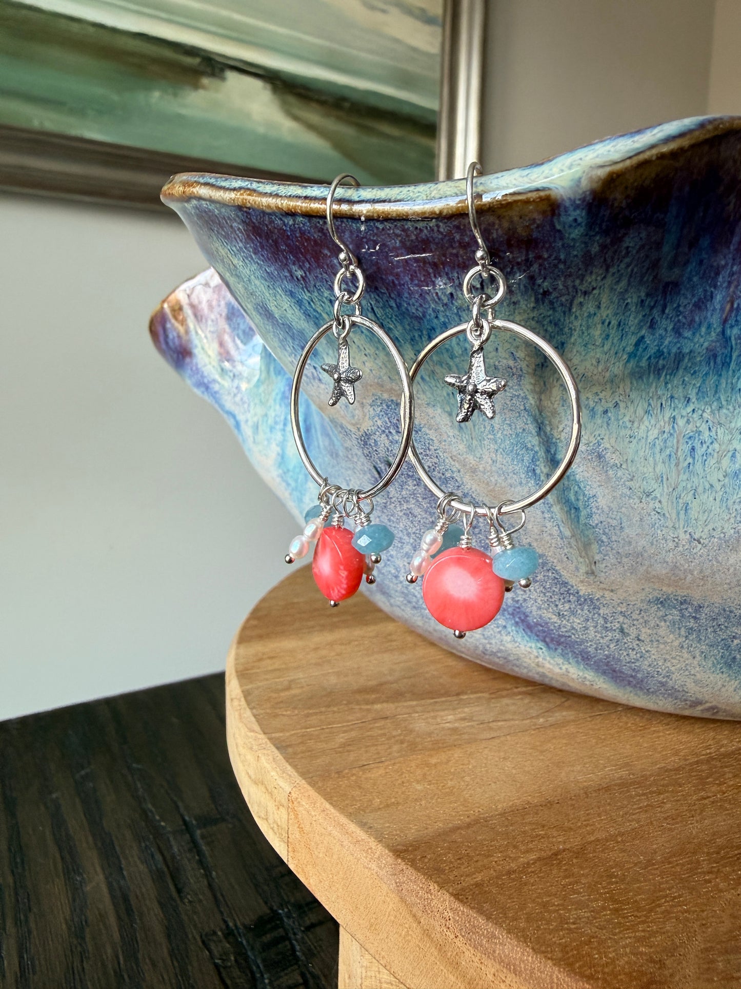 Sea Star and Coral Circle Earrings
