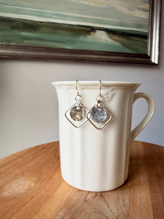 Sterling Silver Hammered Geometric Earrings
